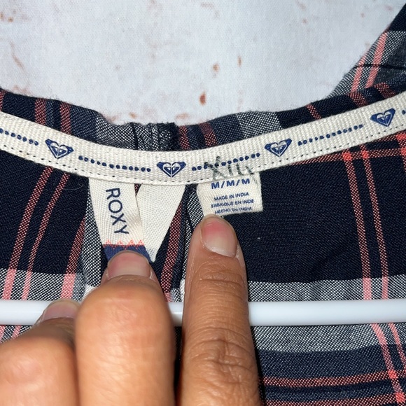 Roxy Sweater Womens Medium Red Black Plaid Draped Open Front Cardigan Hooded - Picture 4 of 9